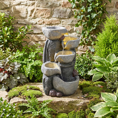 44.5 cm 5-Tier Outdoor Water Fountain with LED Lights and with Pump for Patio