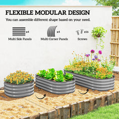 Outsunny Galvanised Raised Garden Bed, Metal Planter Box with Safety Edging, for Flowers, Herbs, Succulents, Silver