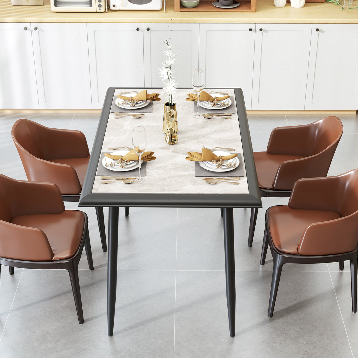 44 Inch Sintered Stone Dining Table with Metal Frame for Dining Room-Grey