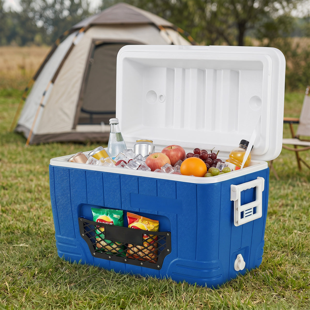 45 L Insulated Portable Cooler Hard Shell with 4 Cup Holders and Drain Plug-Blue