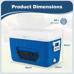 45 L Insulated Portable Cooler Hard Shell with 4 Cup Holders and Drain Plug-Blue