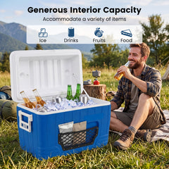 45 L Insulated Portable Cooler Hard Shell with 4 Cup Holders and Drain Plug-Blue