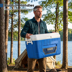 45 L Insulated Portable Cooler Hard Shell with 4 Cup Holders and Drain Plug-Blue