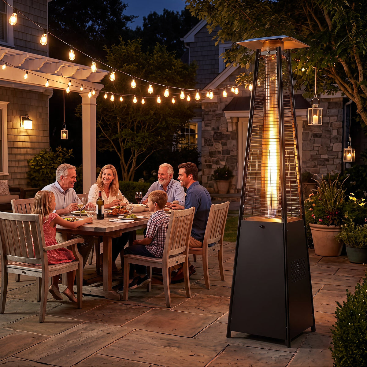 45000 BTU Pyramid Patio Heater with Zippered Cover and Triple Safety Protection for Deck-Black