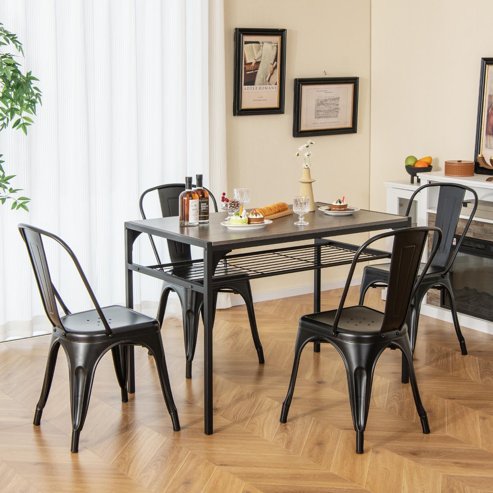 Metal High Back Bar Stools 45cm with Removable Backrest-Black-Set of 4