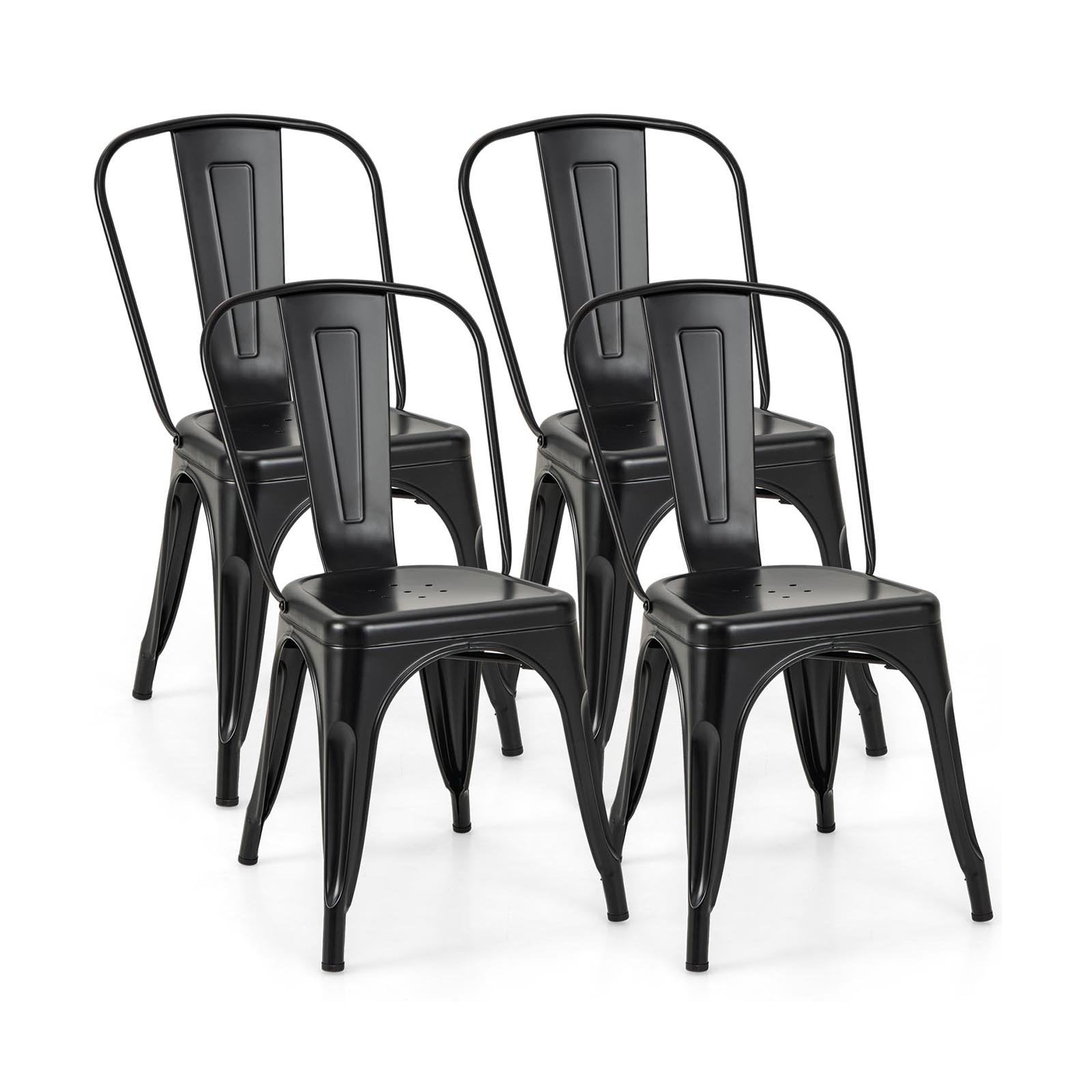 Metal High Back Bar Stools 45cm with Removable Backrest-Black-Set of 4