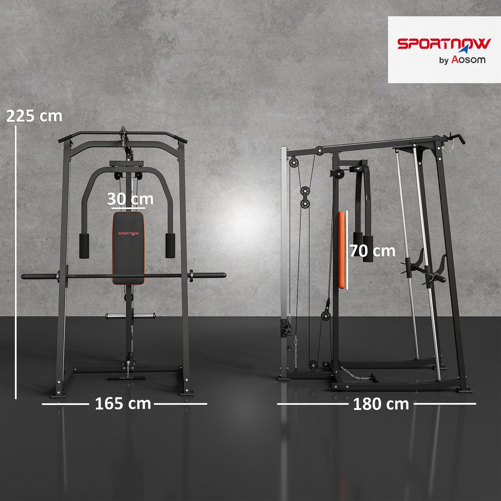 SPORTNOW 3-in-1 Gym Station with 17-level Squat Rack Dual Cable Pulley System Home Strength Training, Black