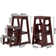 Folding 3 tier Step Stool Wooden Folding Stepladder Shelf-Coffee