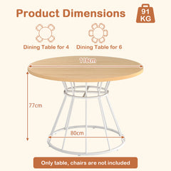 Round Dining Table for 4 with Wooden Tabletop and Metal Base-Natrual