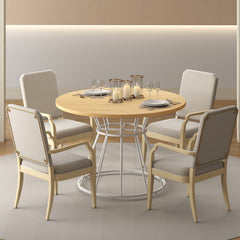 Round Dining Table for 4 with Wooden Tabletop and Metal Base-Natrual