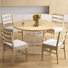 Round Dining Table for 4 with Wooden Tabletop and Metal Base-Natrual