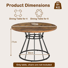 Round Dining Table for 4 with Wooden Tabletop and Metal Base-Rustic Brown