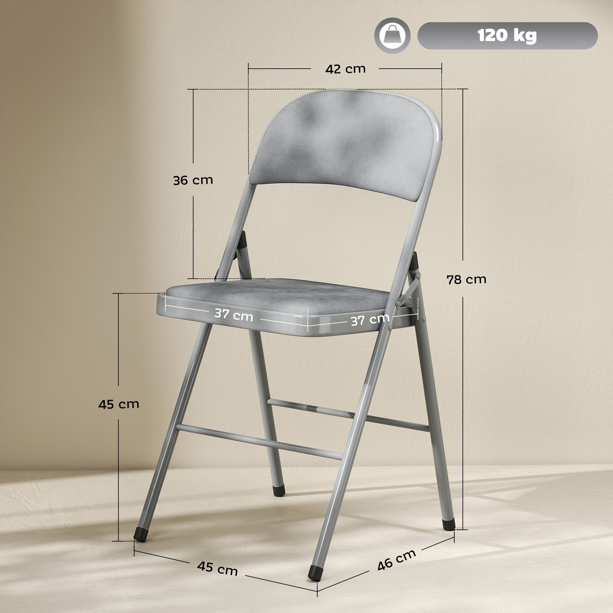 HOMCOM 4 Pack Folding Chairs with Padded Seats, Velvet Portable Party Chairs with Steel Frame, Light Grey