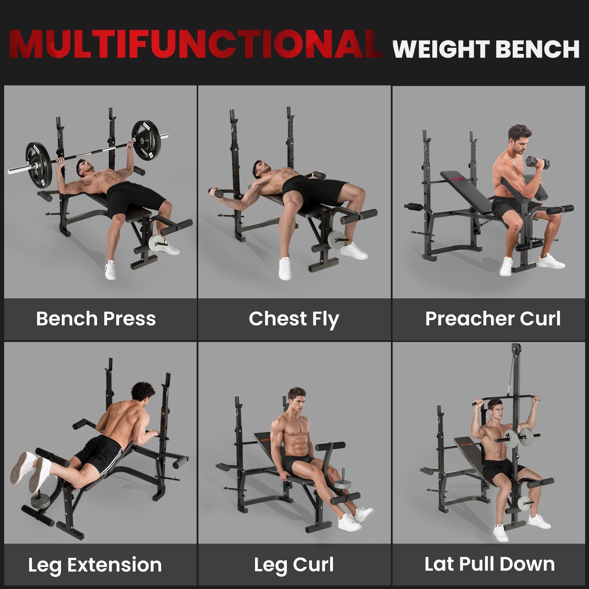 SPORTNOW Multi-Exercise Adjustable Weight Bench with Bench Press Rack