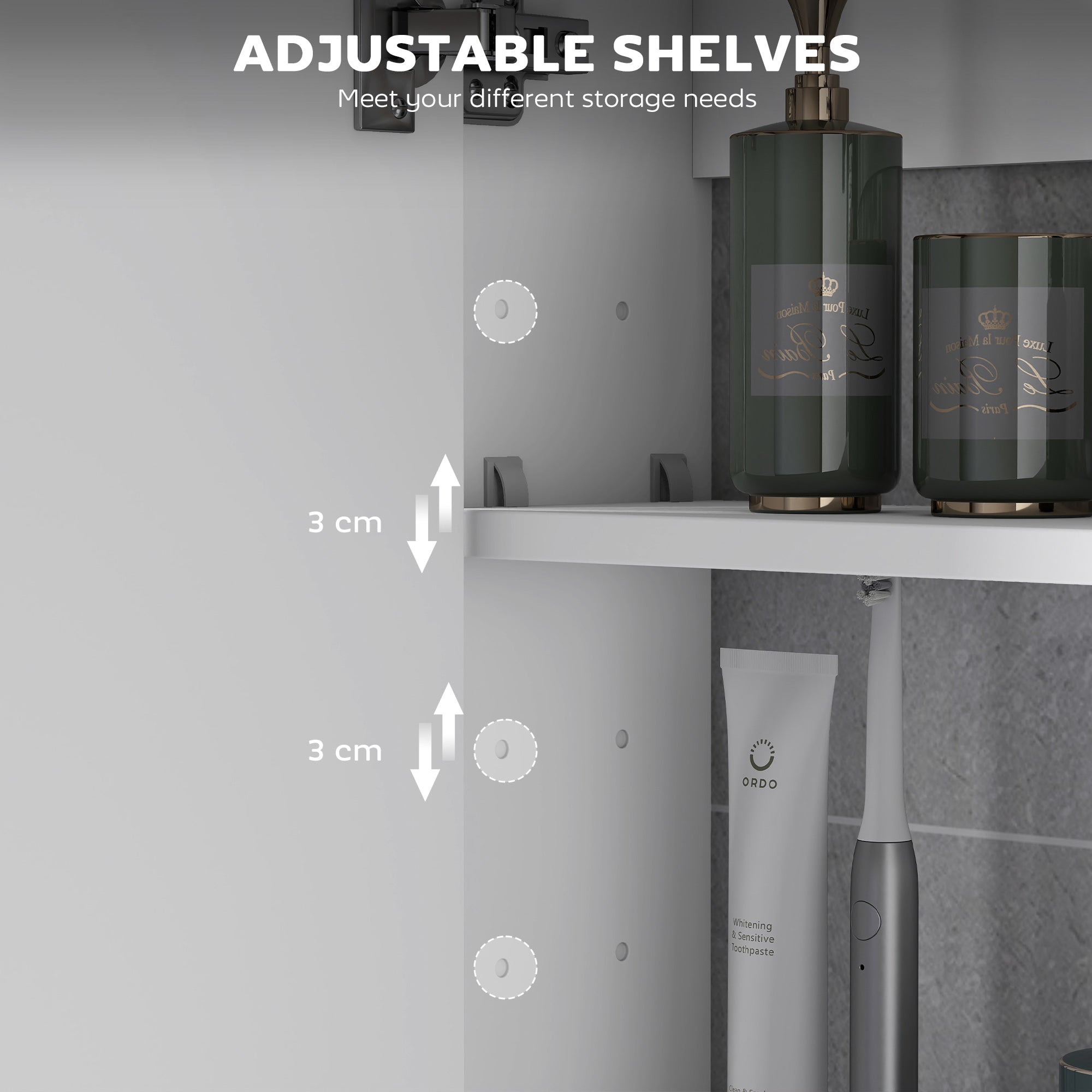 HOMCOM 60 x 15 cm Double Door Bathroom Mirror Cabinet - White