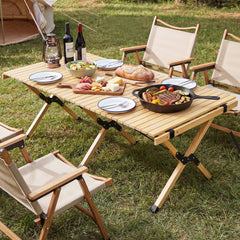 48" Folding Camping Table with Carrying Bag for 4-6 People Portable-Natural