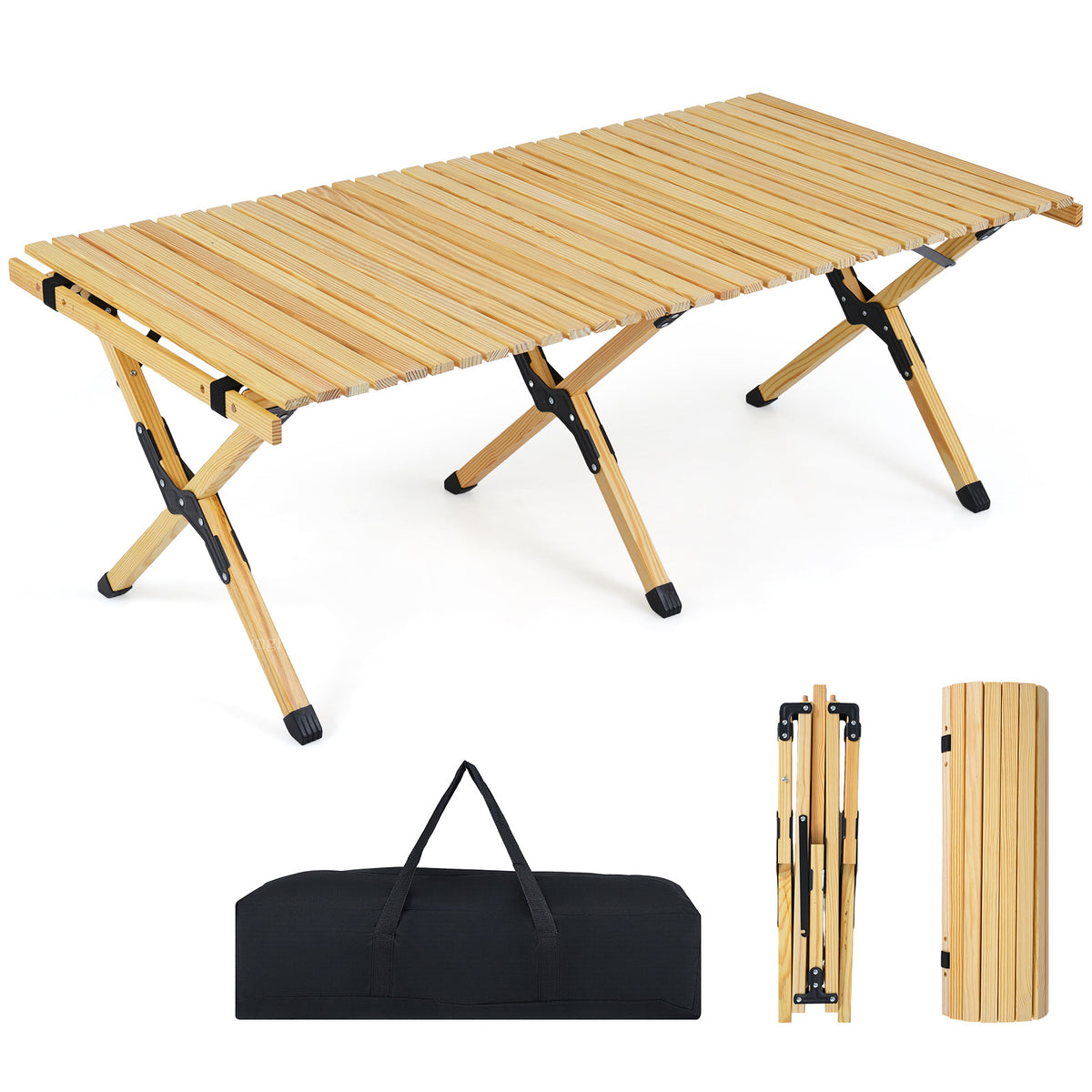 48" Folding Camping Table with Carrying Bag for 4-6 People Portable-Natural