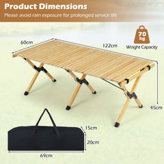 48" Folding Camping Table with Carrying Bag for 4-6 People Portable-Natural