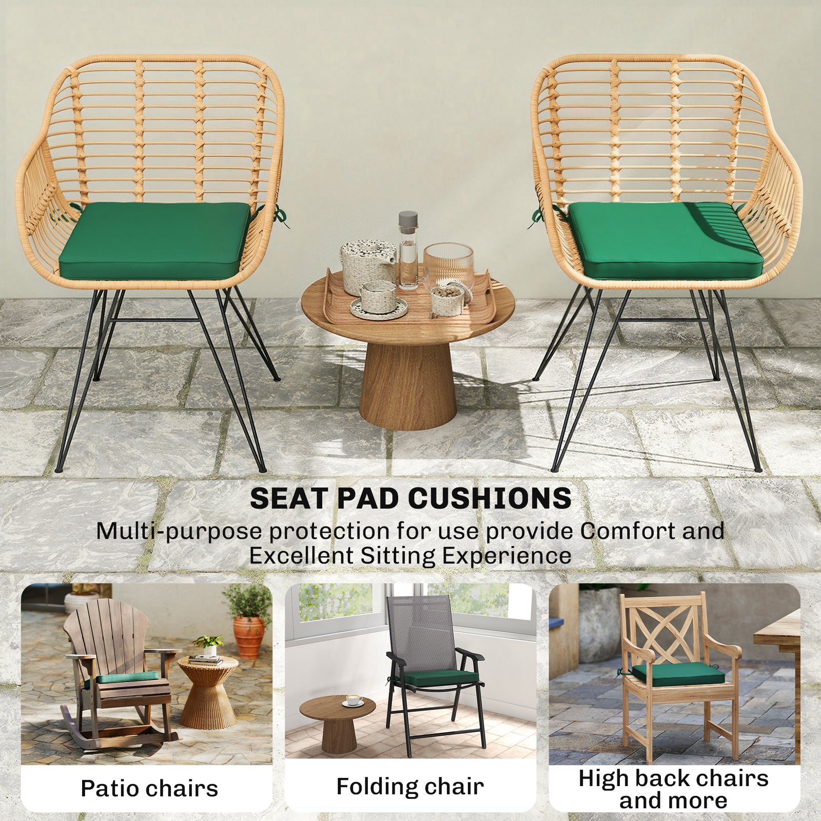 Outsunny Set of 6 Chair Cushion Seat Pads Dining Chair w/ Straps, Indoor Outdoor Removable Tie On Garden Patio, Green