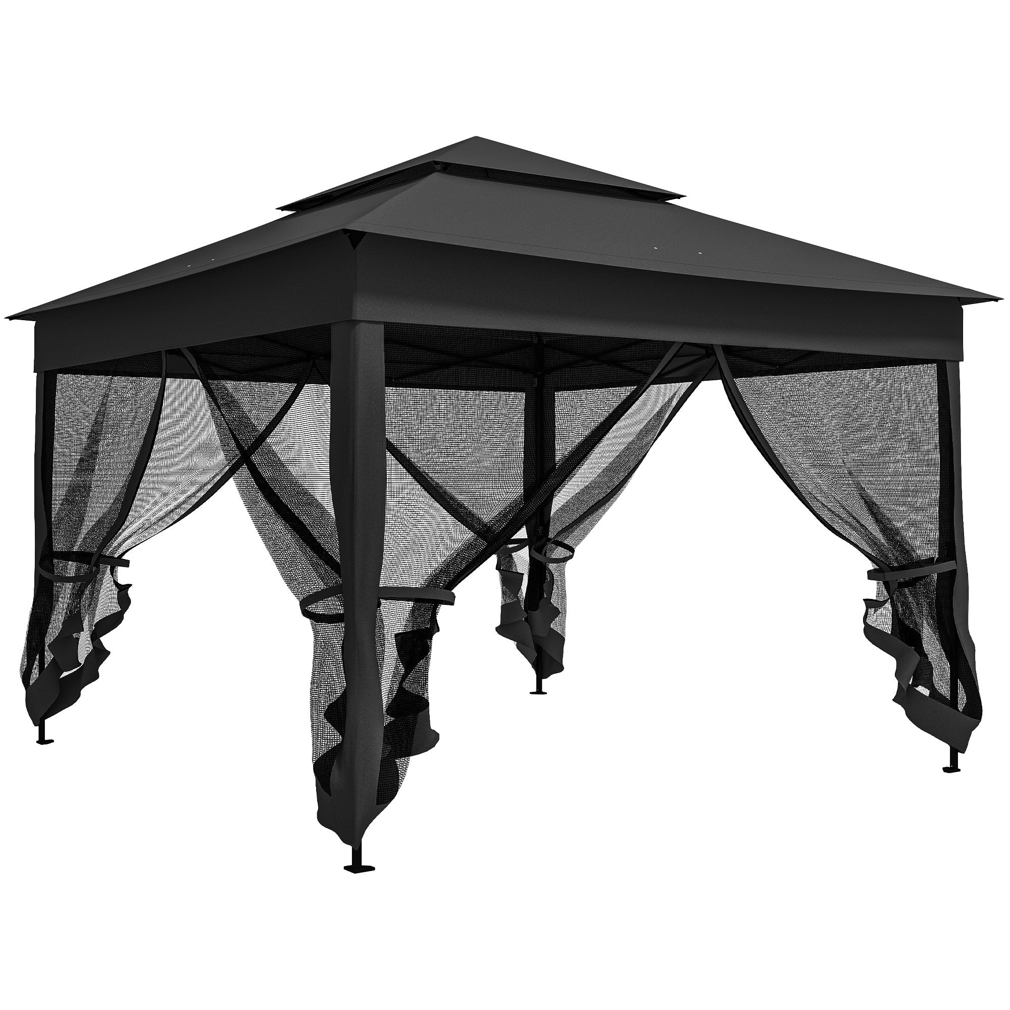 Outsunny 3 x 3(m) Pop Up Gazebo, Double-roof Garden Tent with Netting and Carry Bag, Party Event Shelter, Black