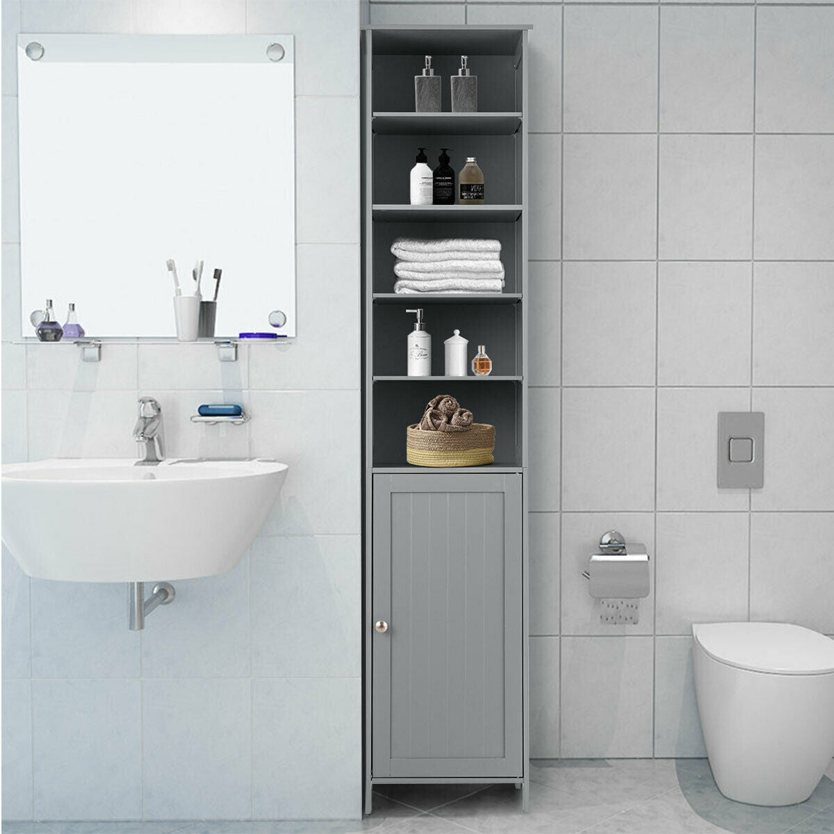 7-Tier Tall Freestanding Cabinet-Grey