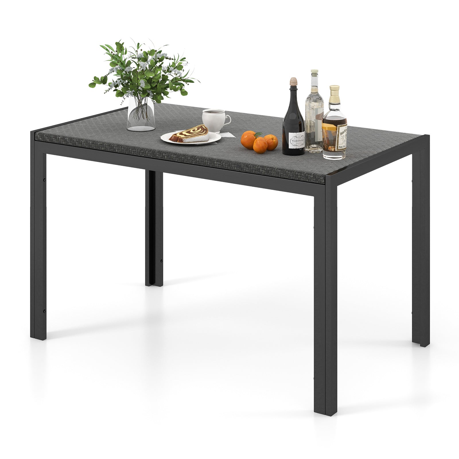 48 Inch Rectangular Wicker Dining Table with Heavy-Duty Metal Frame-Brown