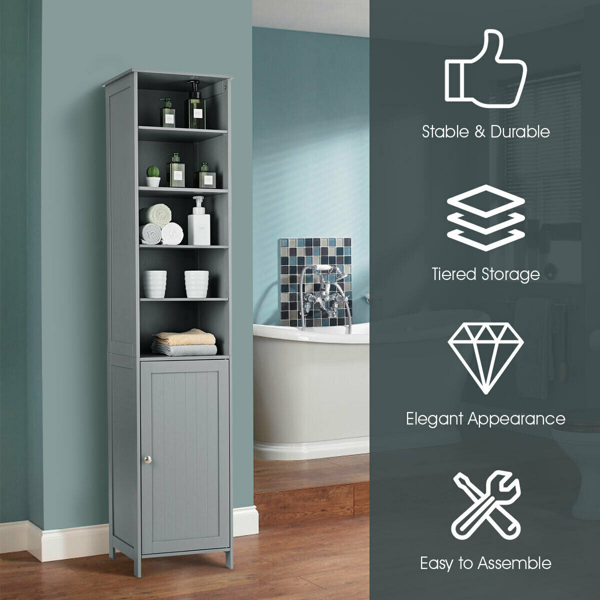 7-Tier Tall Freestanding Cabinet-Grey
