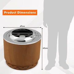 49cm Smokeless Stainless Steel Fire Pit with Weathering Steel Shell