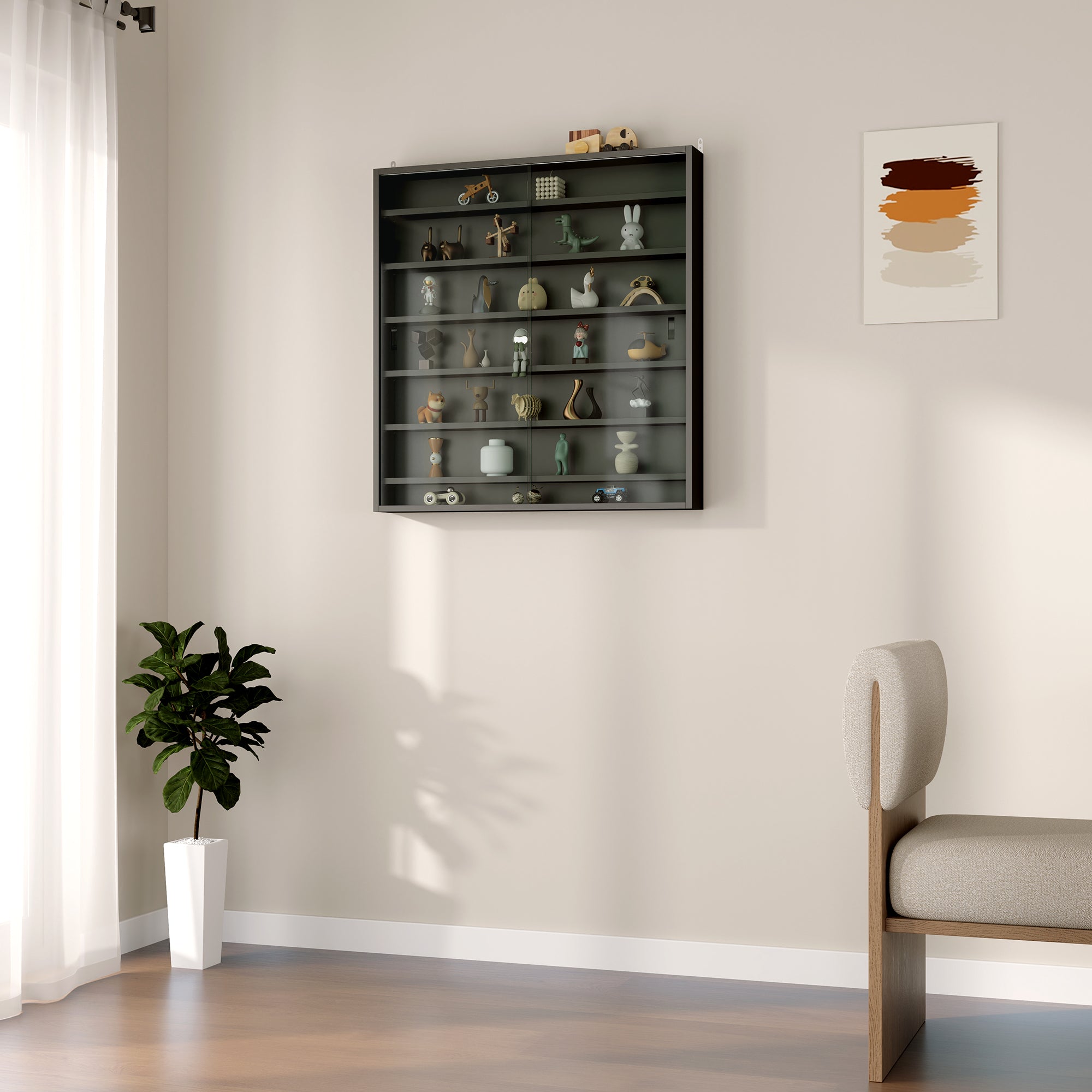 HOMCOM Six Shelf Display Cabinet, with Glass Doors - Black