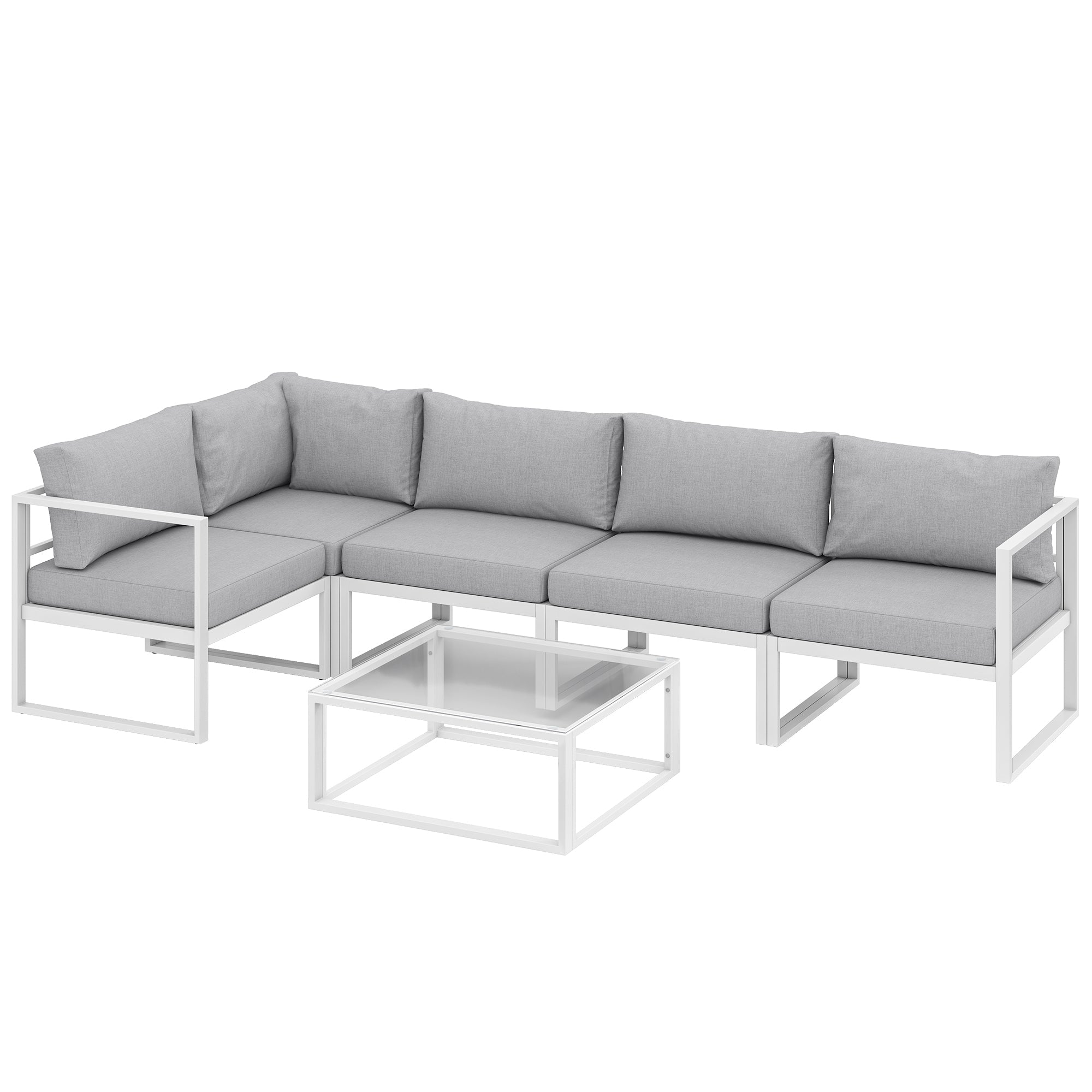 Outsunny 6 Seater Aluminium Garden Furniture Set, Garden Sofa Set with Thick Cushions for Patio and Balcony, Outdoor, Light Grey