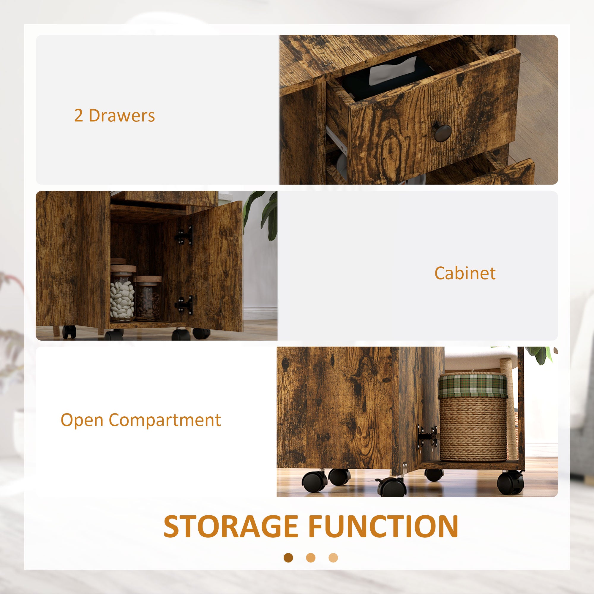 HOMCOM Multi-Storage Six-Person Drop Leaf Dining Table - Rustic Brown