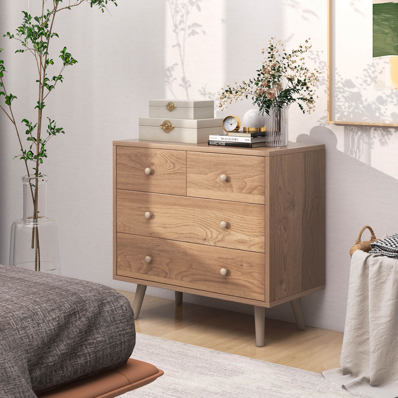 4-Drawer Dresser Modern Storage Chest Cabinet with Handles-Natural