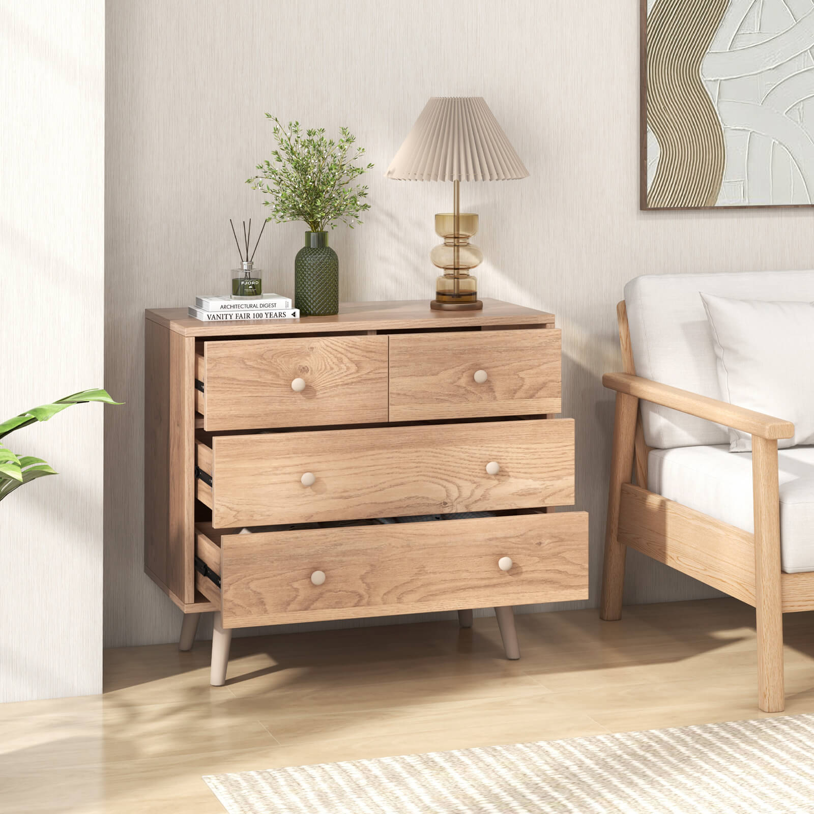 4-Drawer Dresser Modern Storage Chest Cabinet with Handles-Natural