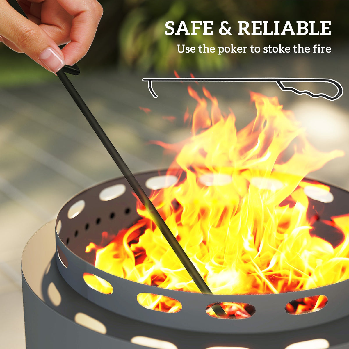 Outsunny Smokeless Fire Pit, 48.5cm Portable Wood Burning Firepit with Poker for Garden Camping Bonfire Party, Metal, Dark
