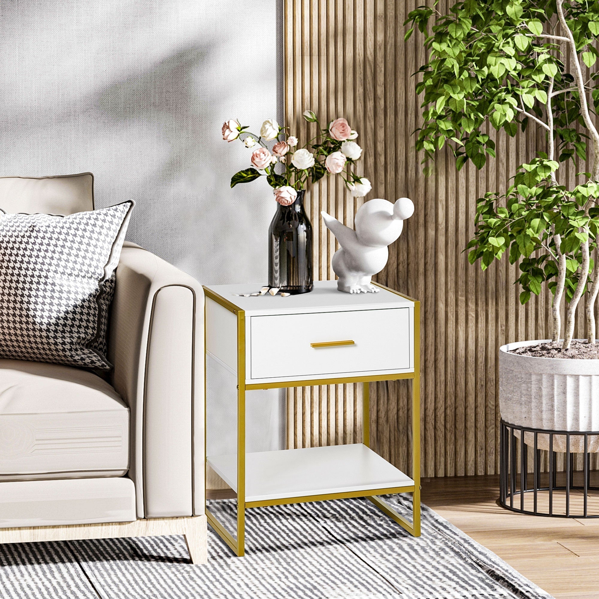 HOMCOM Modern Bedside Table - White