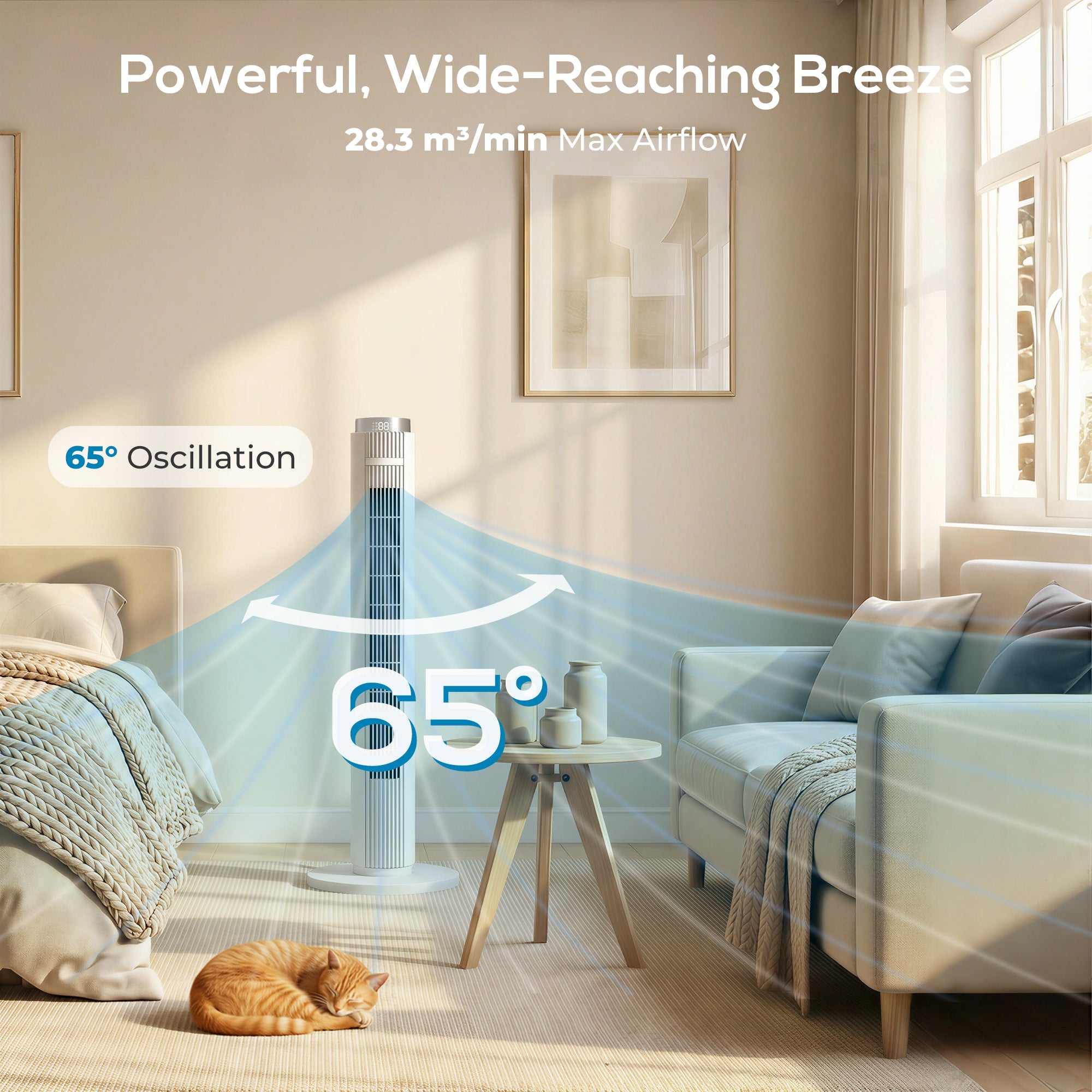 HOMCOM 96 cm Tower Fan with WiFi App Control, Standing Floor Fan with 3 Speed 4 Modes, 12 Hour Timer and Night Light White