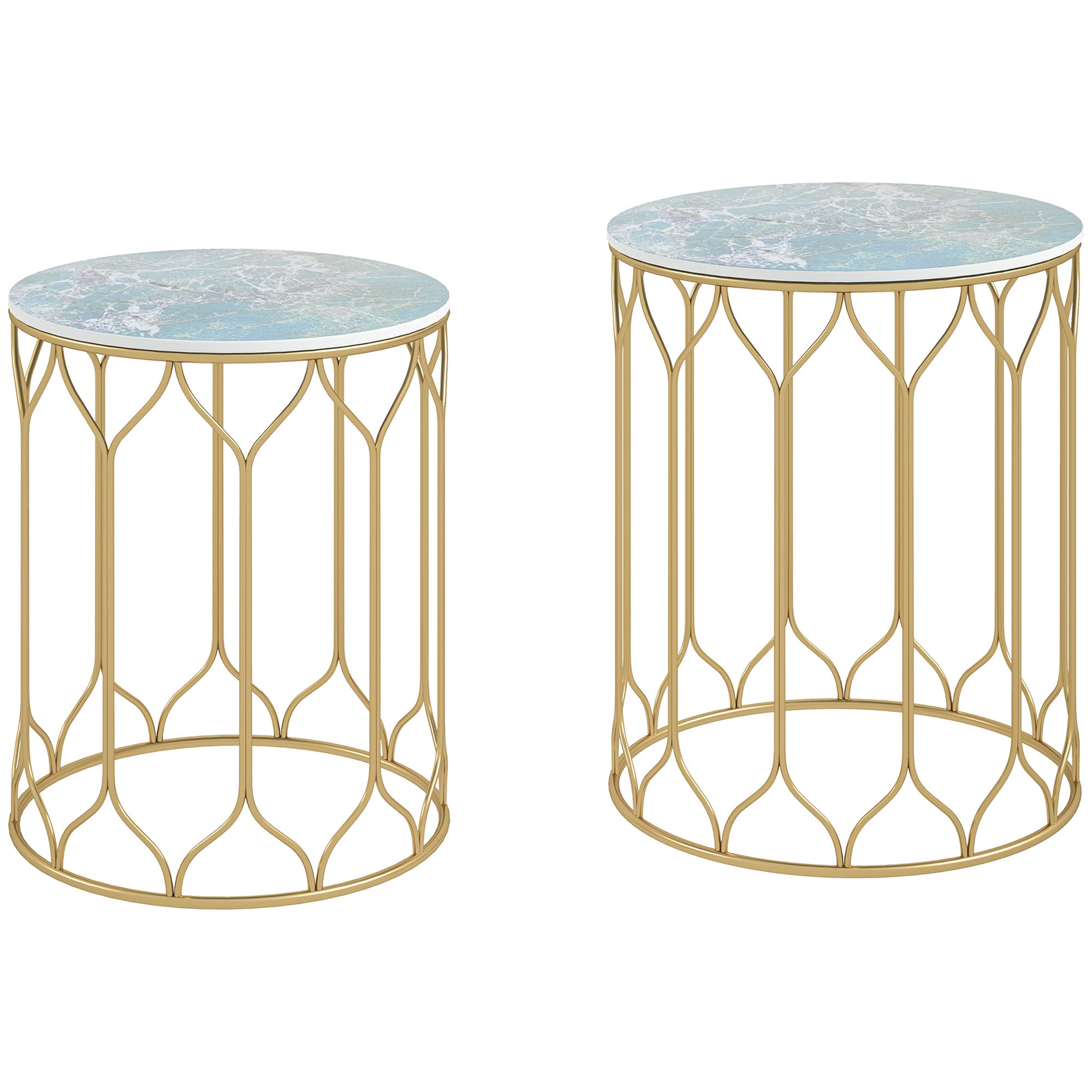 Outsunny Round Coffee Table Set of 2, Modern Nesting Tables with Ceramic Tile Top, Small End Tables, Indoor Outdoor Side Table with Metal Frame for Living Room, Bedroom, Patio, Balcony, Multicoloured