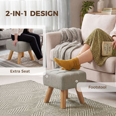 HOMCOM Linen-Look Square Padded Footstool - Light Brown