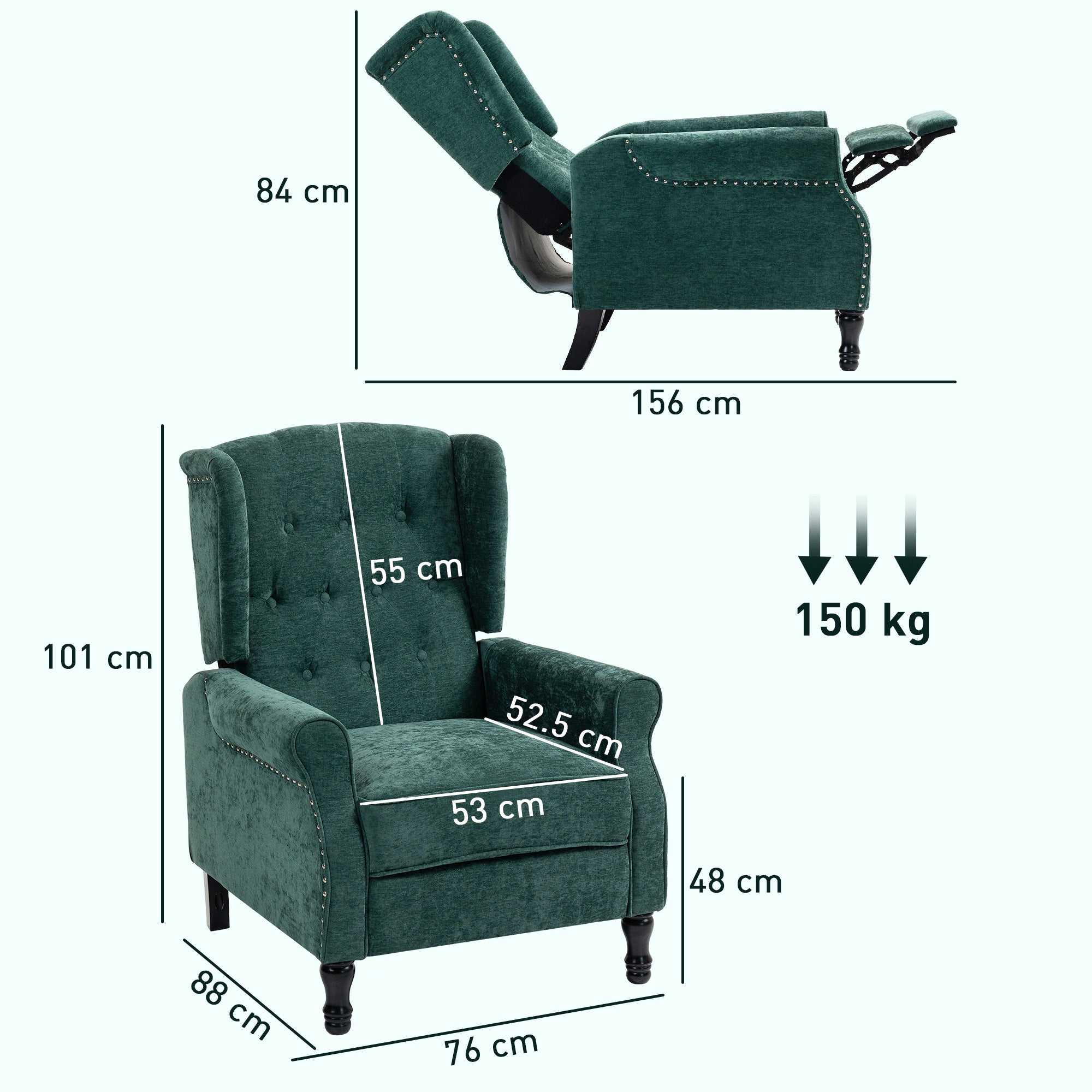HOMCOM 150√Ç¬∞ Reclining Vintage Armchair, with footrest - Dark Green