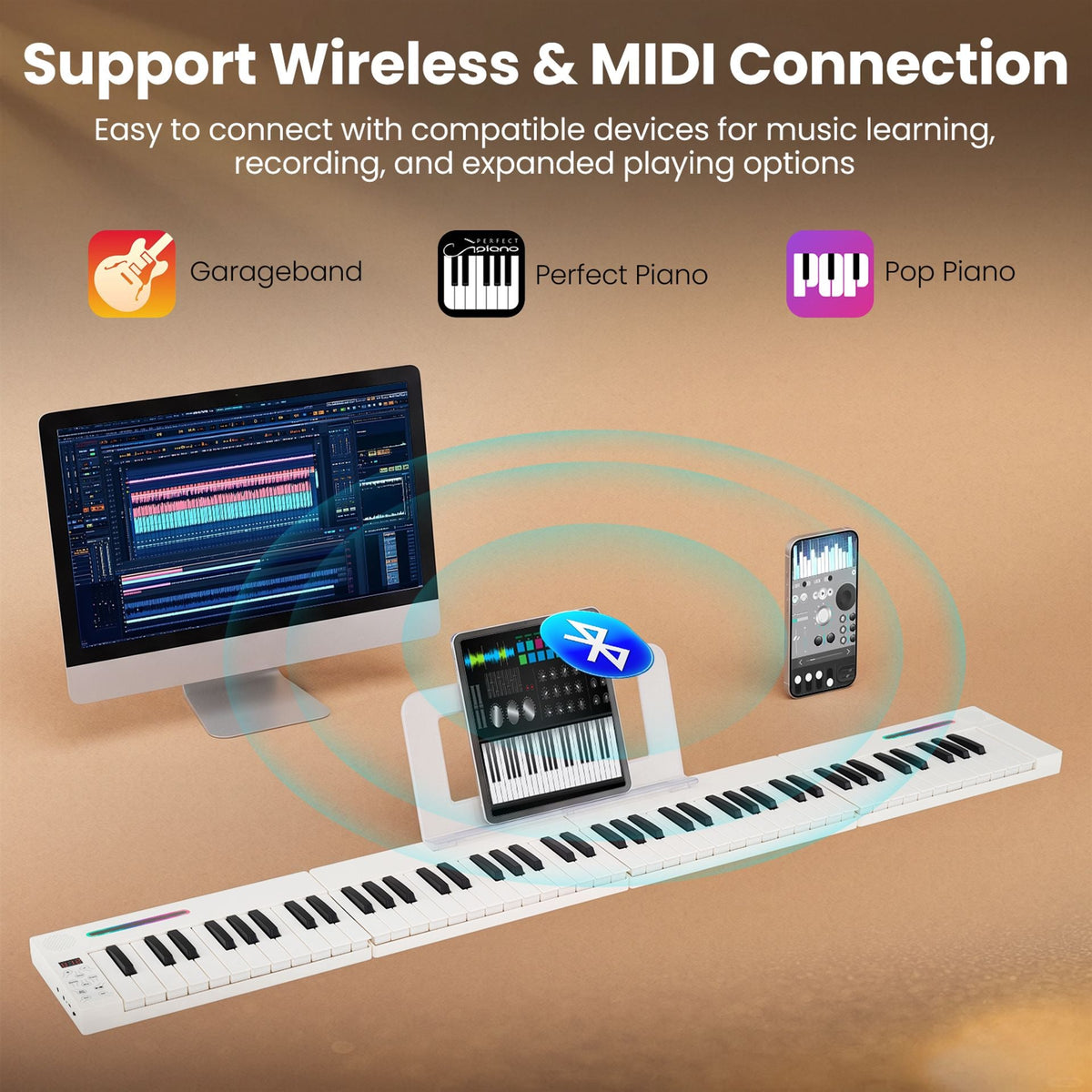 4PCS Portable Folding Full Size Electric Piano in White, image 7