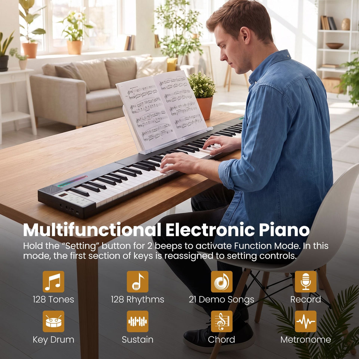 4PCS Portable Folding Full Size Electric Piano in Black, image 3