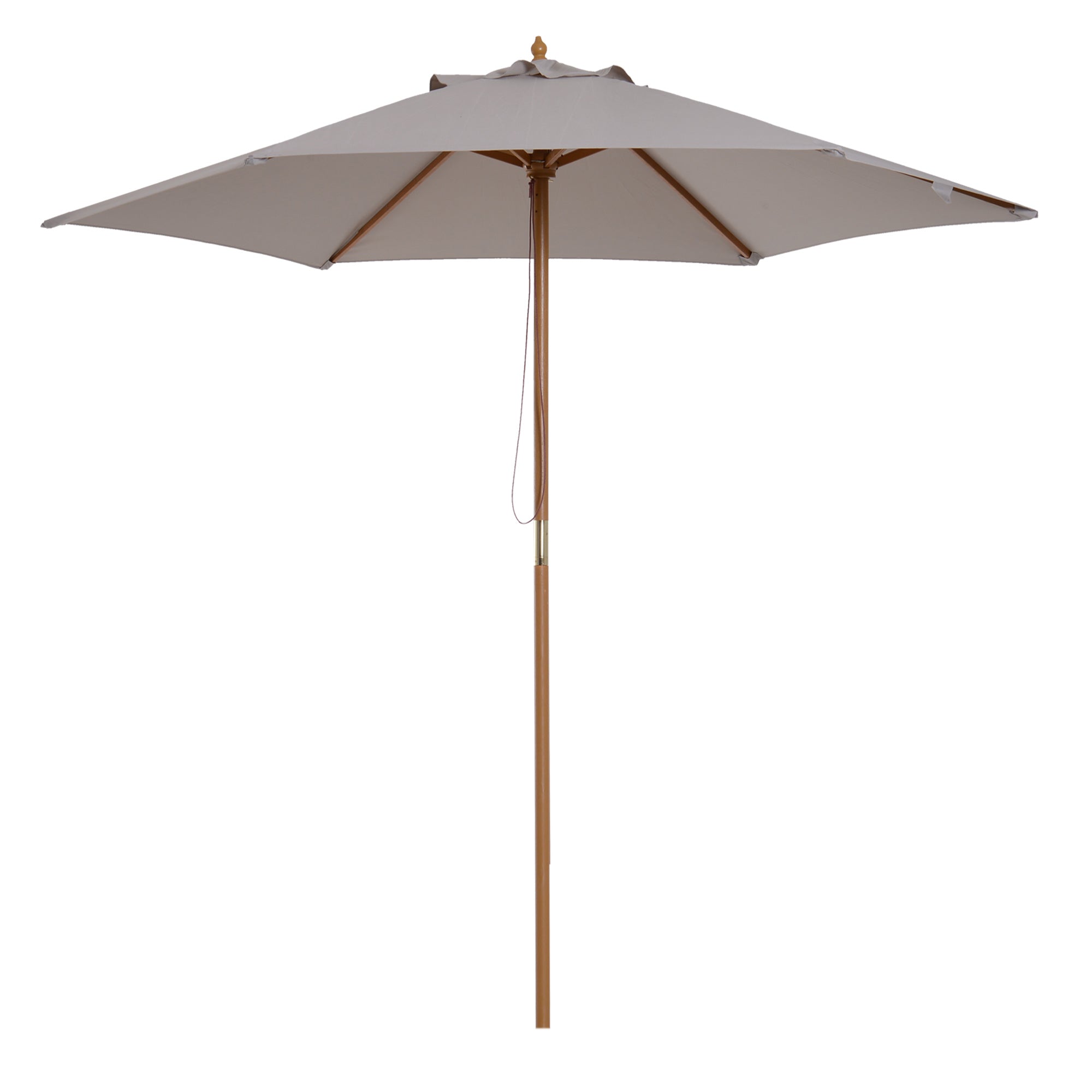 Outsunny 2.5m Wood Garden Parasol Sun Shade Patio Outdoor Wooden Umbrella Canopy, Table Market Umbrella with Vent, 38mm Pole, Rope Pulley Mechanism, Grey