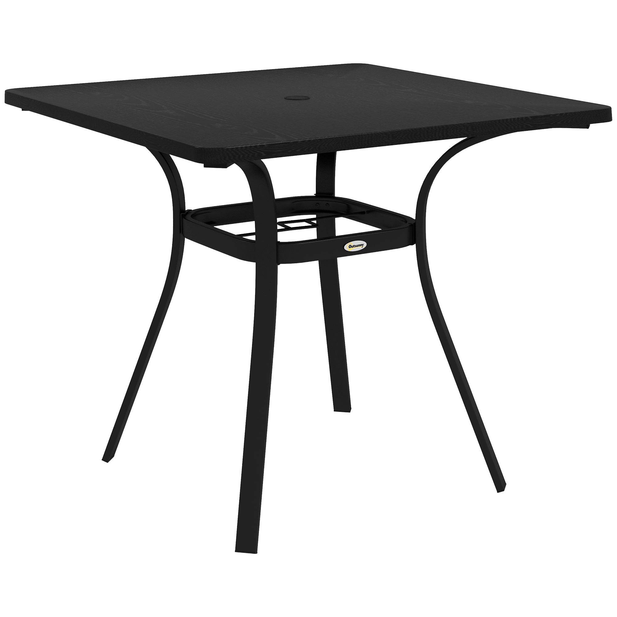 Outsunny Four-Seater Steel Garden Table, with 40mm Parasol Hole - Black