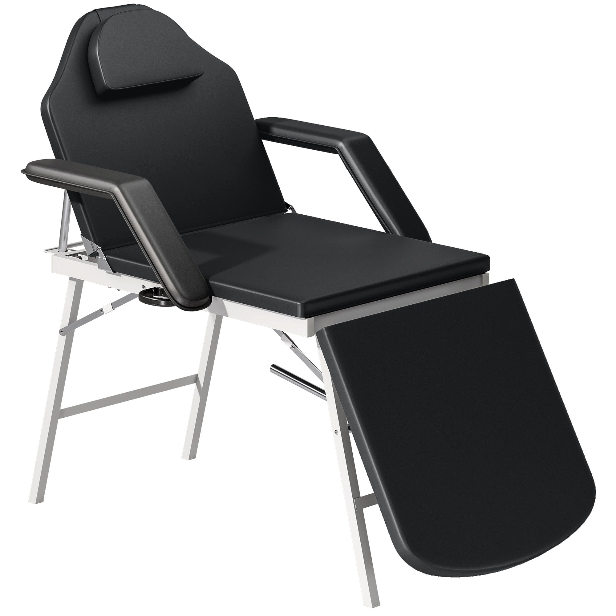 HOMCOM Portable Massage Table, 3 Section Adjustable Beauty Bed, Foldable Massage Bed with Face Hole, Recliner Chair with Removable Headrest and Armrests for Spa, Lash, Tattoo, Black