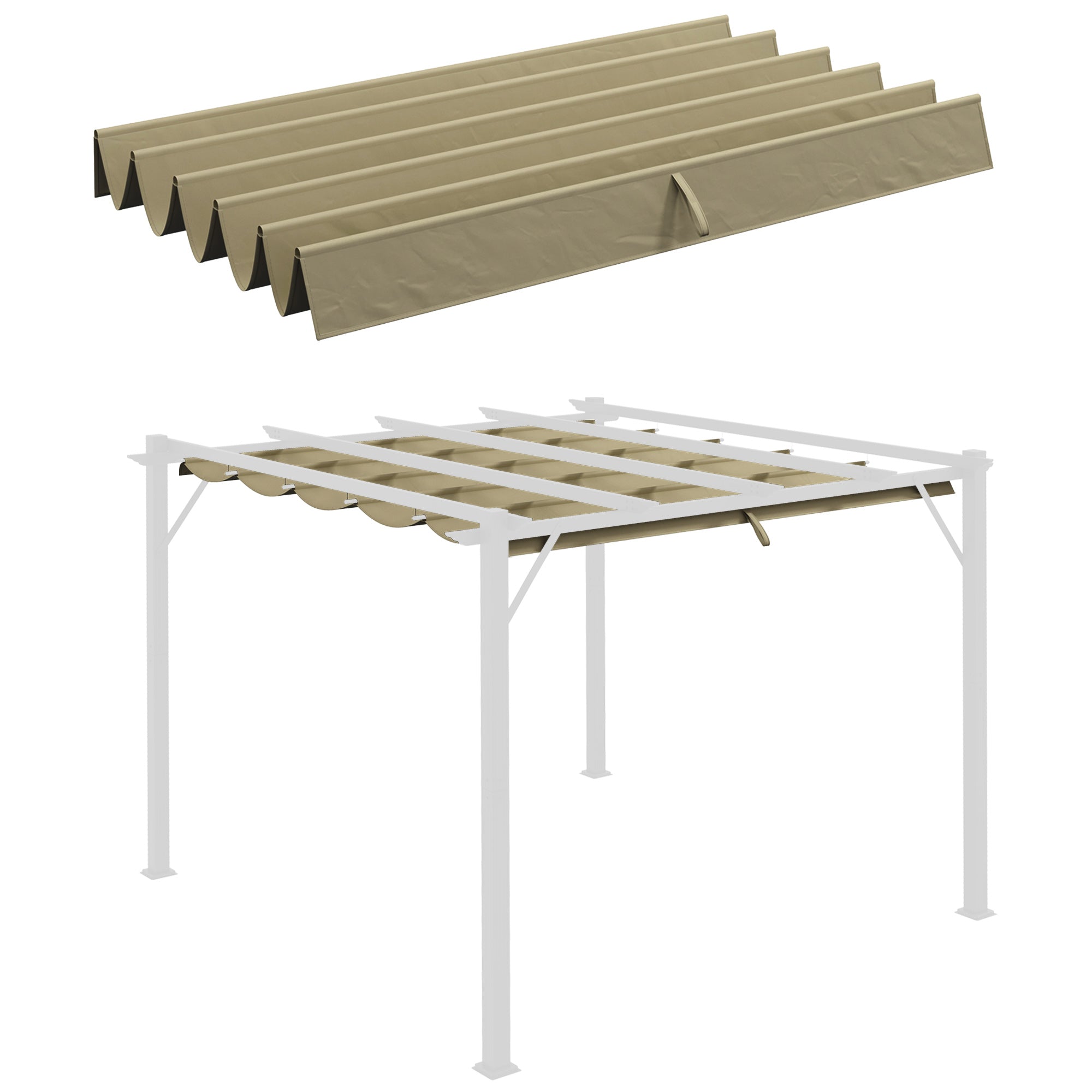 Outsunny Retractable Pergola Cover, 2.55 x 2.5 m Replacement Canopy Fabric for 3 x 3 m Frame, Roof Top Only, Tan