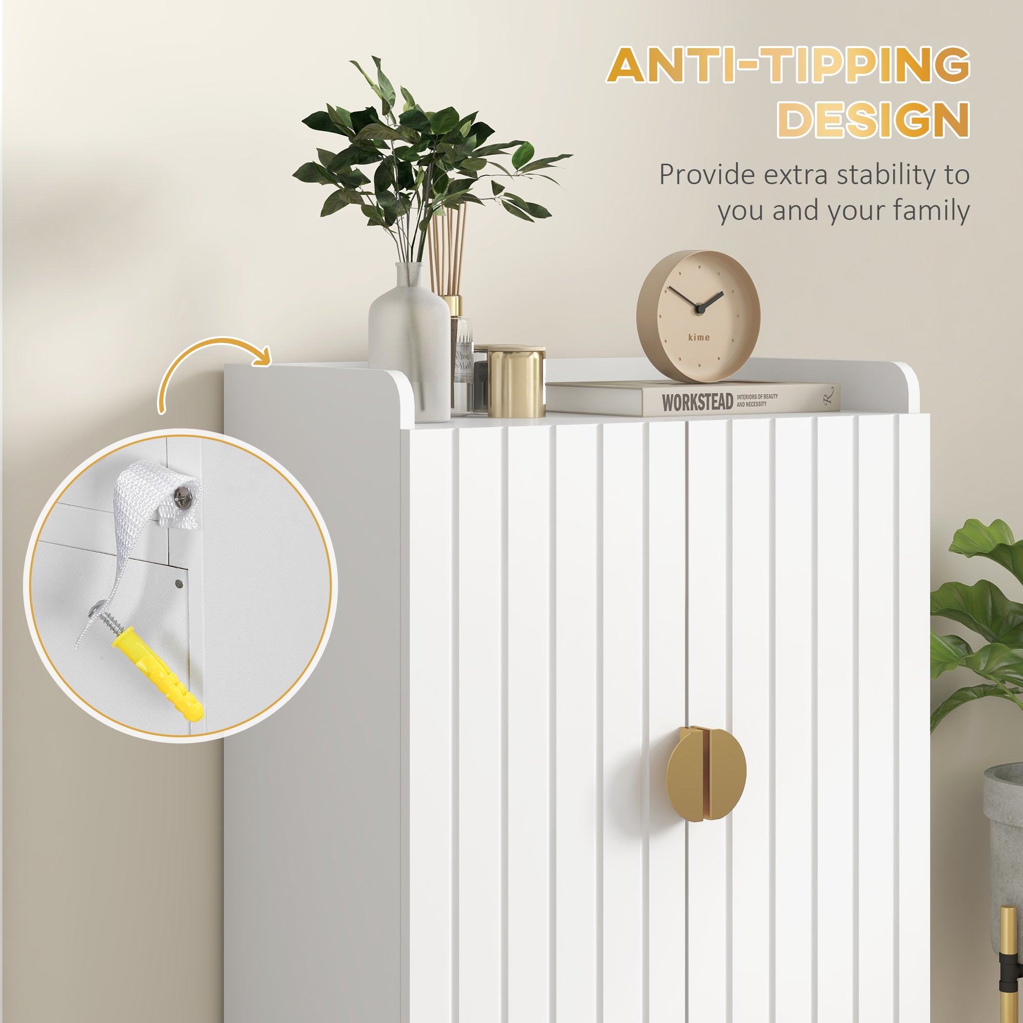 HOMCOM Modern Shoe Cabinet with 2 Doors, Open Shelf and Adjustable Shelves, 15 Pair Hallway Shoe Cupboard, Entryway Storage Unit, White