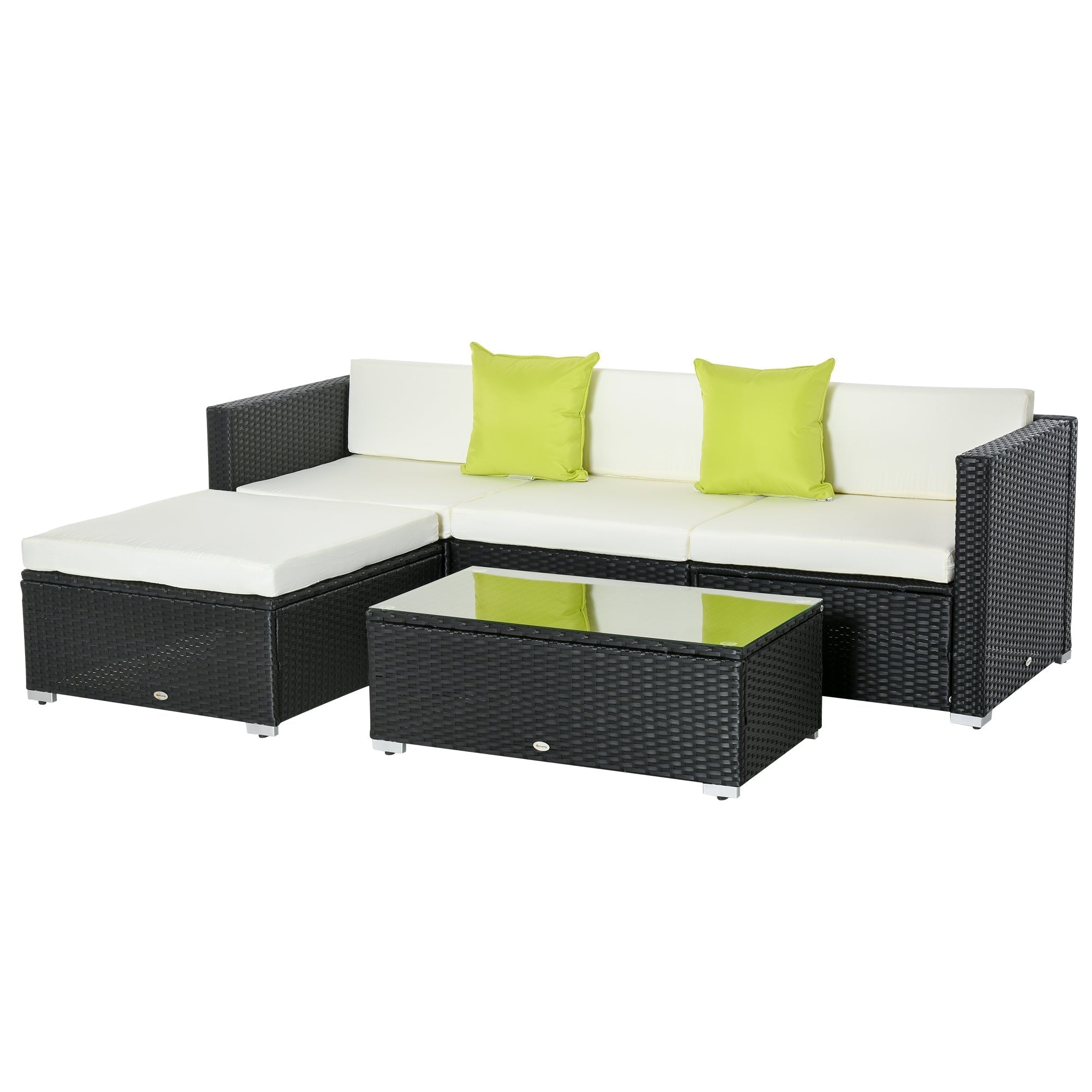 Outsunny White Rattan Garden Furniture 4-Seater Outdoor Sofa Set with Coffee Table - White
