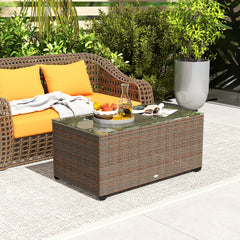Outsunny 90 x 50cm Glass-Top Rattan Side Table - Brown