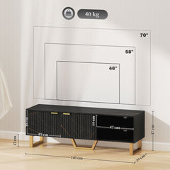 HOMCOM Marble Effect TV Unit, TV Stand Cabinet for up to 70" TVs, Modern TV Cabinet with Shelves and Storage Cupboard, Fluted Door, Extra Centre Leg, Cable Management for Living Room, Black