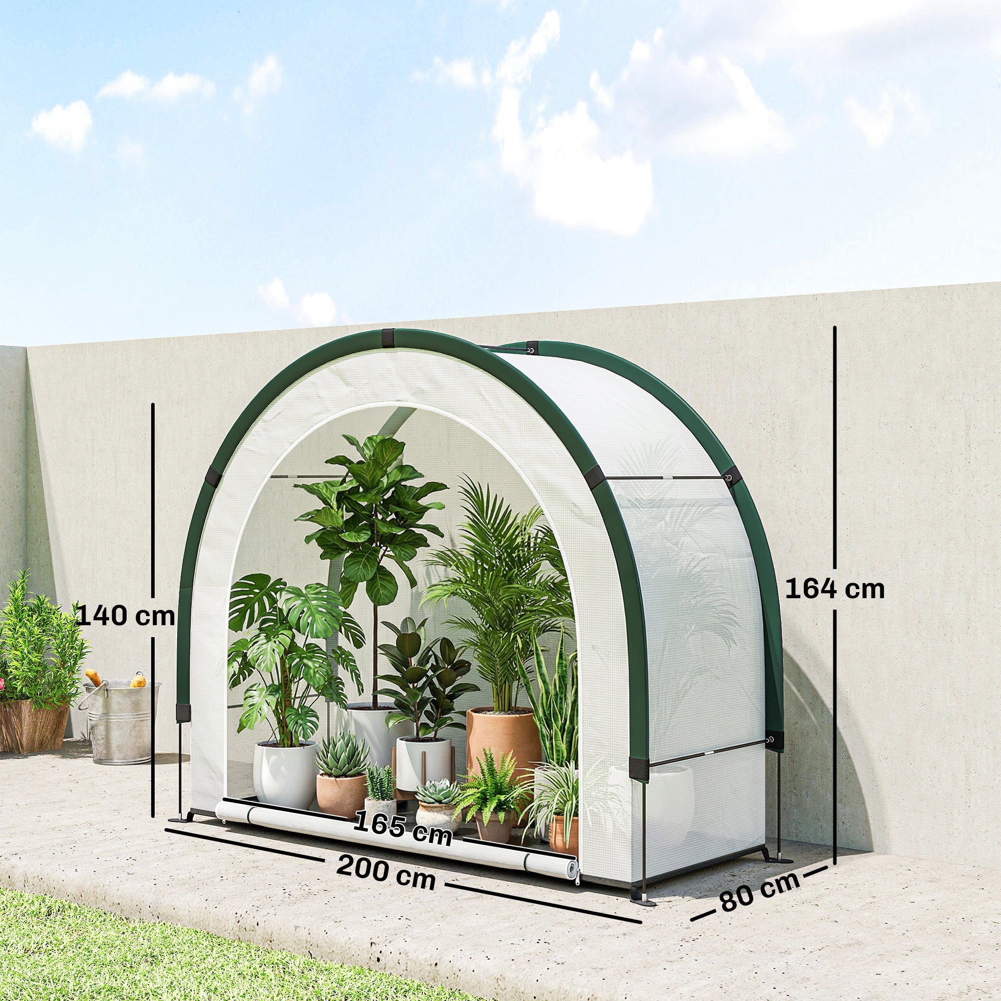 Outsunny Foldable Small Greenhouse, Portable Green House Mini Greenhouse with Zipper Door, PE Base, 200 x 80 x 164 cm, Green